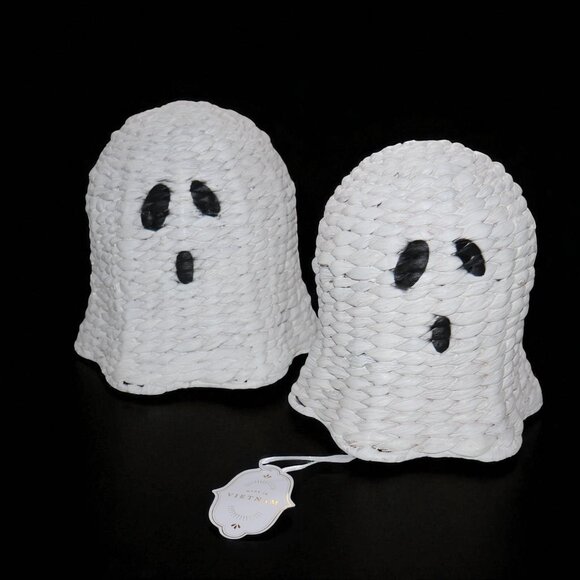 2 White Wicker Nesting Ghosts 11” & 9” Halloween BOO Ghost Set Duo NEW - Picture 10 of 10